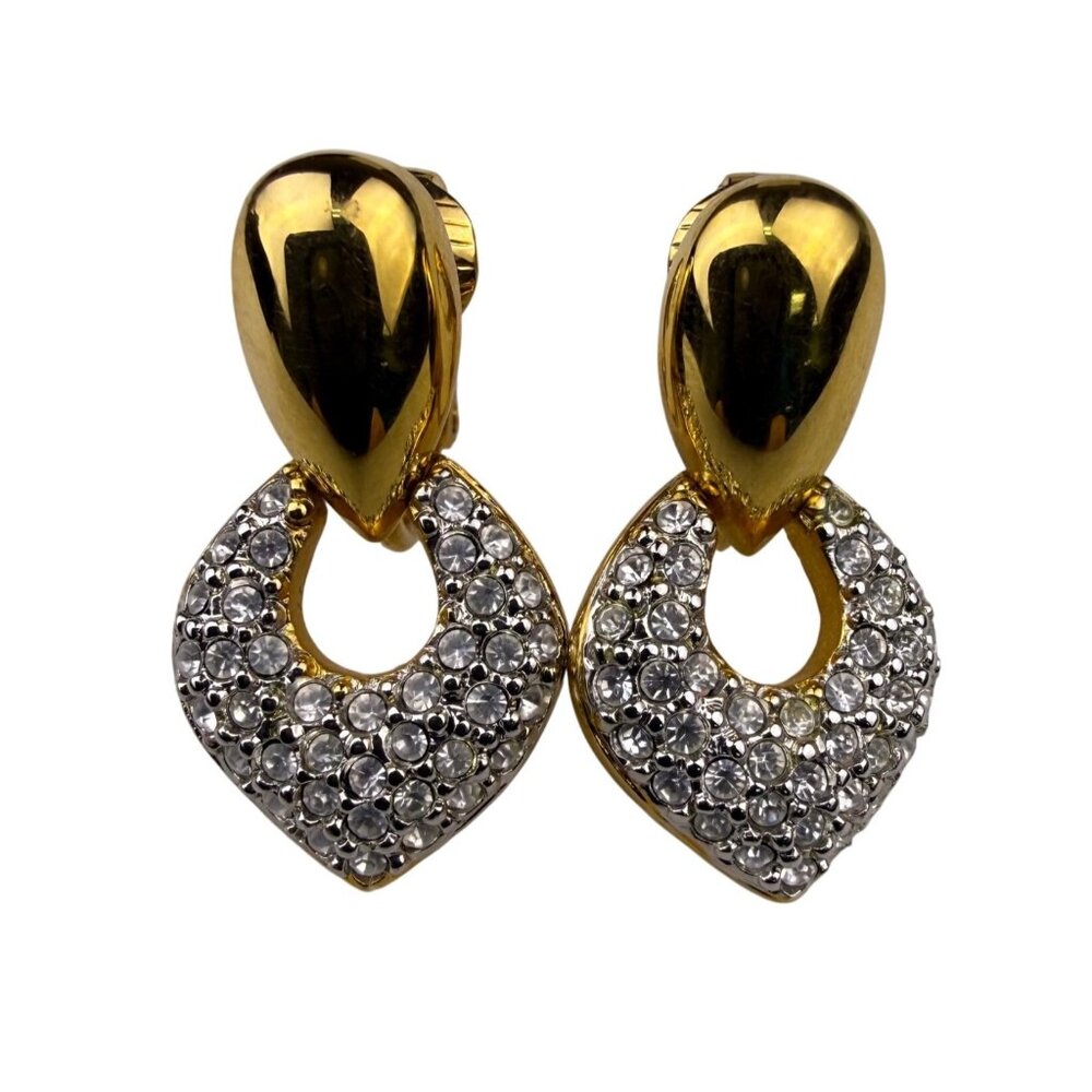 Swarovski Womens Gold Tone Crystal Drop Clip-On Earrings Elegant Vintage Style